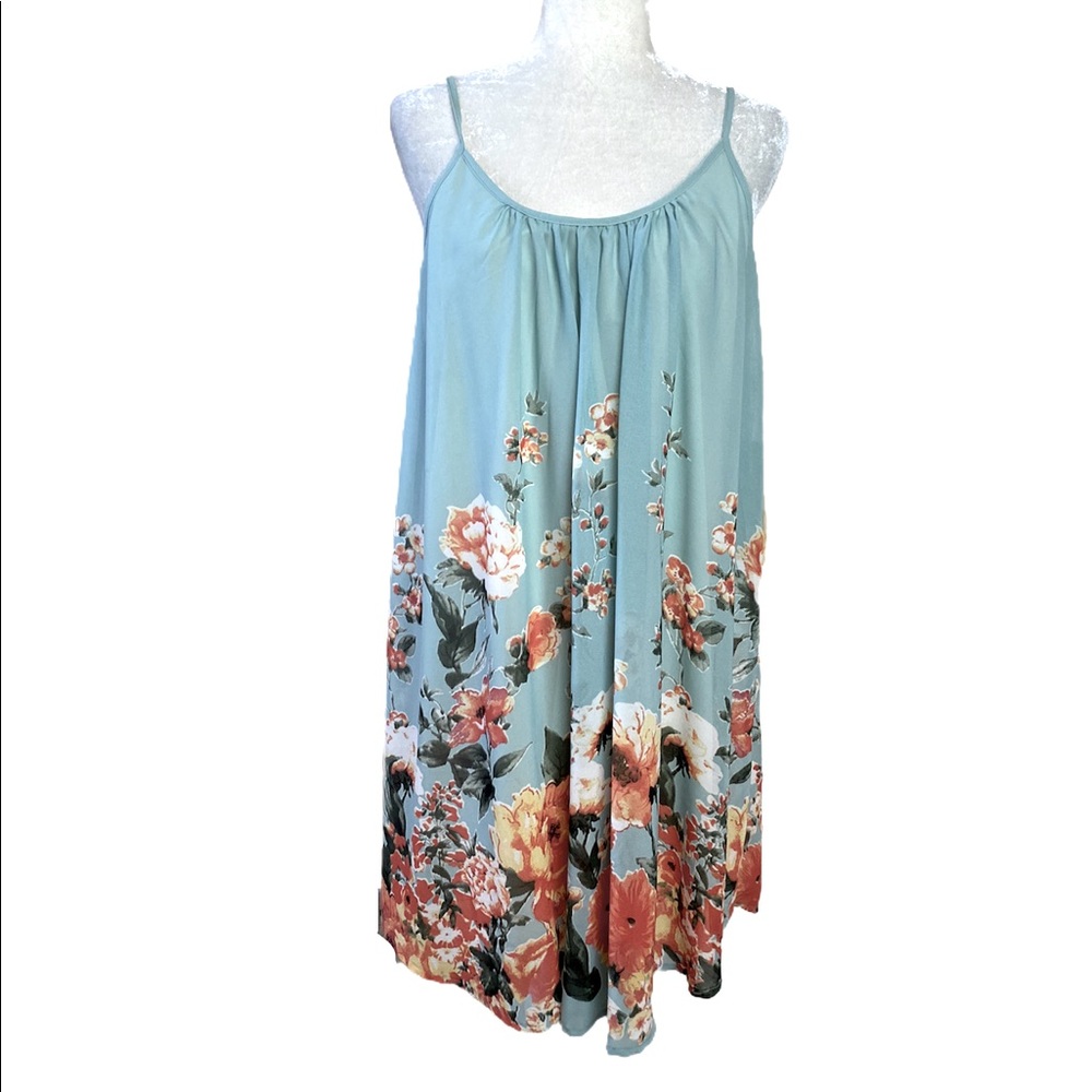 Floral Scoop Neck Mini Dress - Light Blue